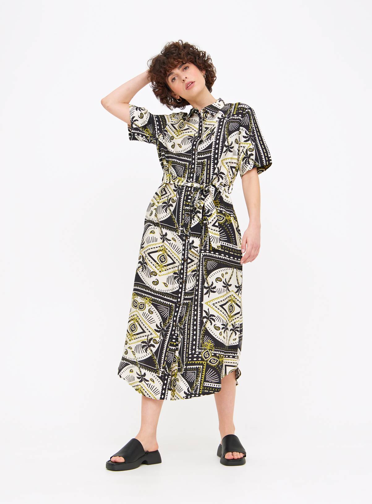 Resort Palm Print Midaxi Shirt Dress 16L - Image 1